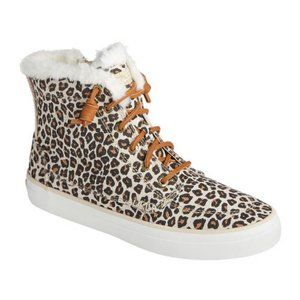 Sperry Top-Sider Crest Animal Print High Top Sneakers Tan Leopard 8.5 New in Box